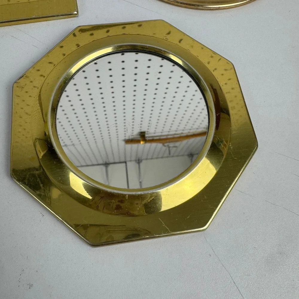 Vtg Brass Tone Mirror Wall Decor Geometric Gallery Wall Regency MCM Style Set 3